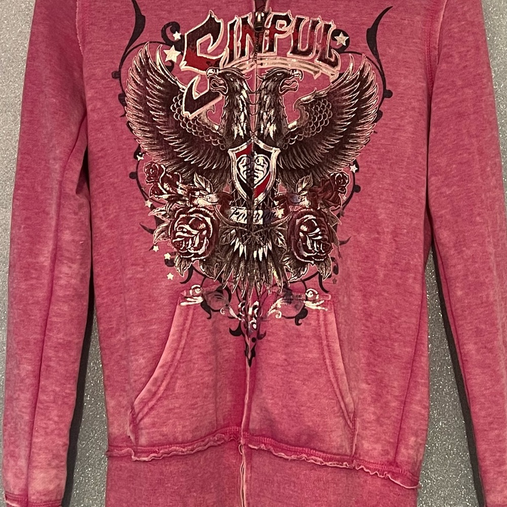 Affliction Sinful Pink Graphic zip up hoodie size medium excellent condition